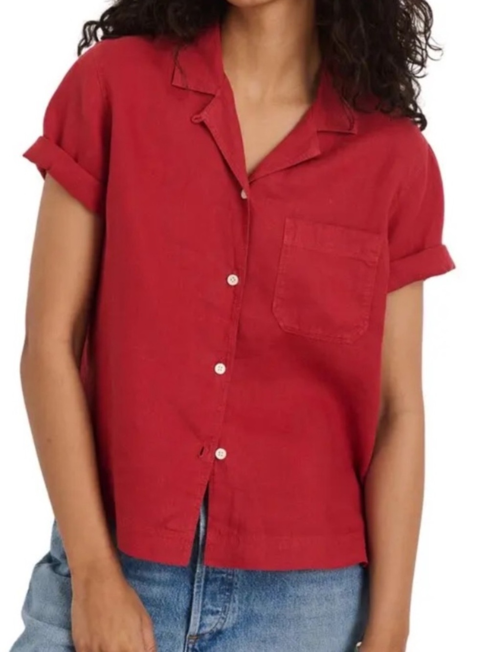 ALEX MILL Maddie Camp Shirt 100% Linen Brick Red - EUC, Small